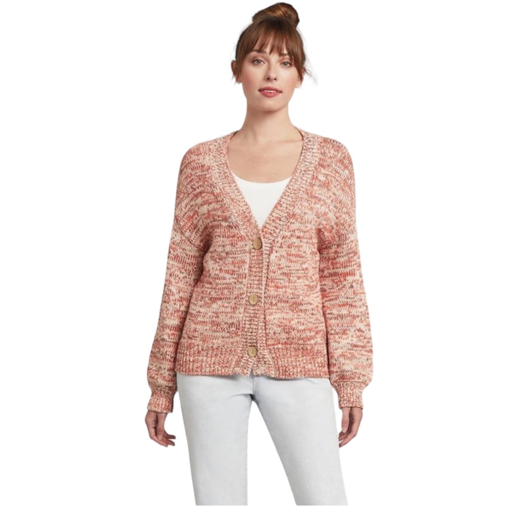 Faherty Las Olas Spacedye Chunky Knit Cardigan in Pink Sky (M)